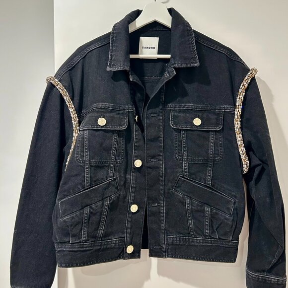 Sandro Paloma Embellished Faded Denim Jacket - Size 38 (6 US) - Picture 4 of 5